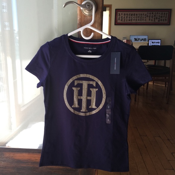 ✨NWT✨ Tommy Hilfiger Dark Blue Embellished Top CCO - Picture 2 of 2
